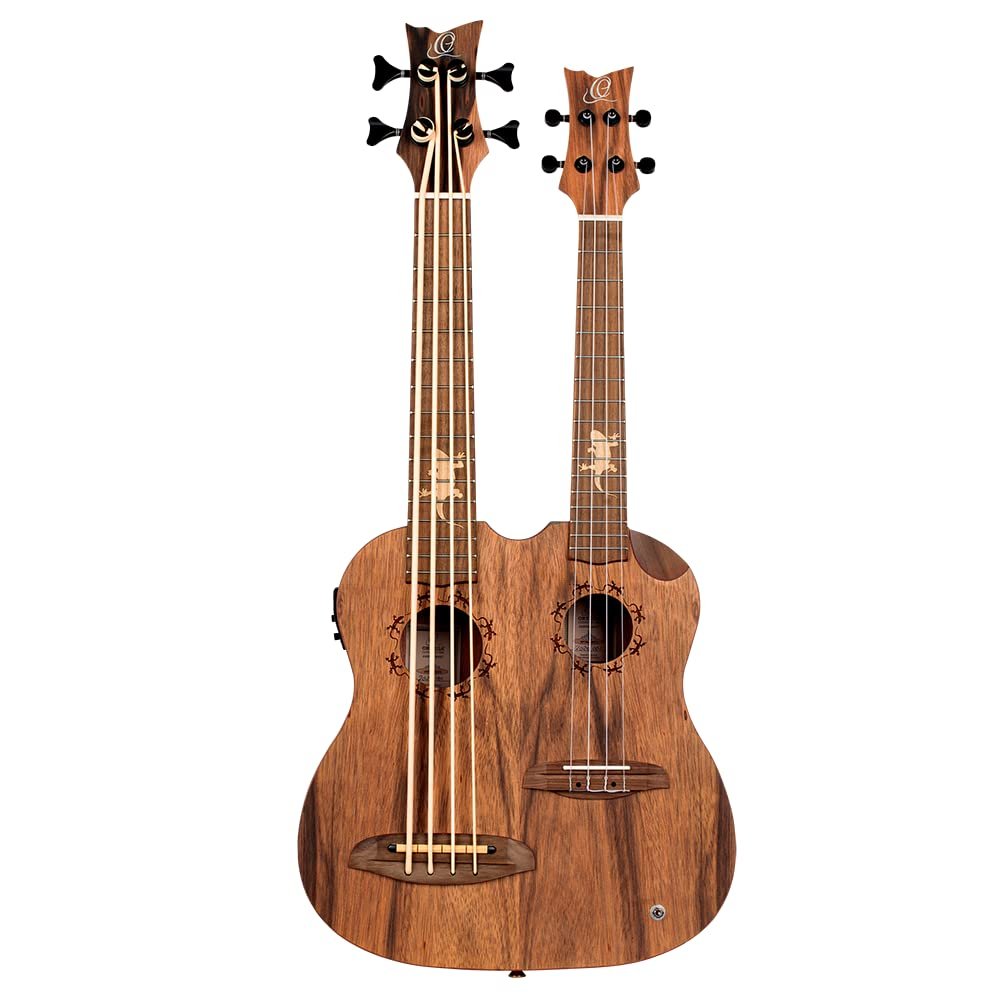 Ortega Guitars, 4-String Custom Built Series Double Neck Tenor Acoustic-Electric Ukulele & Uke-Bass w/Bag, Right (HYDRA-BSTE)