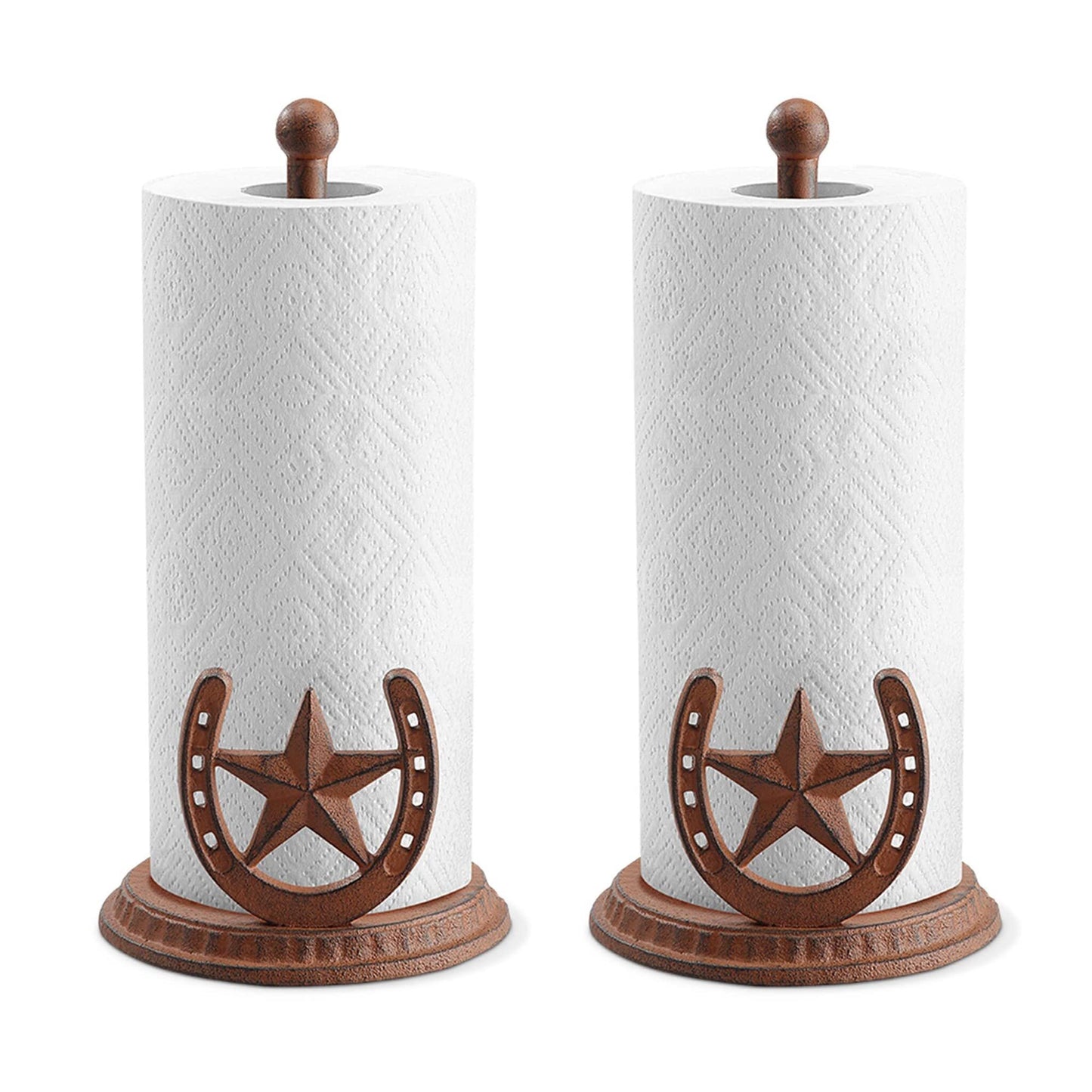 SPI Home 64037 Farmhouse Chic Lone Star and Horseshoe Rustic Brown 13 x 6.5 Cast Iron Countertop Paper Towel Holder Set of 2