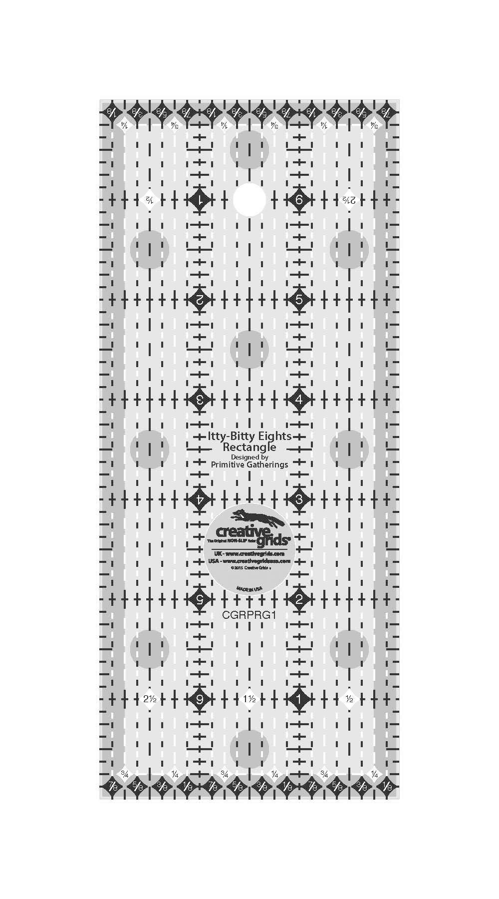 Creative Grids Itty-Bitty Eights Rectangle Ruler 3in x 7in Quilting Ruler – CGRPRG1 – Made in USA, Non-Slip Grip Acrylic Quilting, Sewing, Crafting