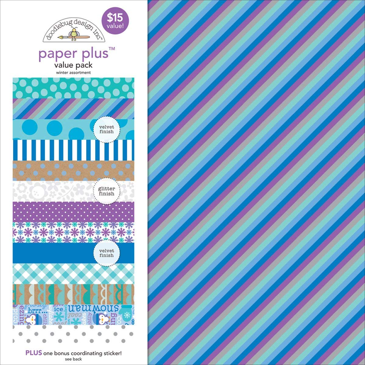Doodlebug 5173 Paper Plus Value Supplies (12 Pack), 12" x 12", Winter, Multicolor