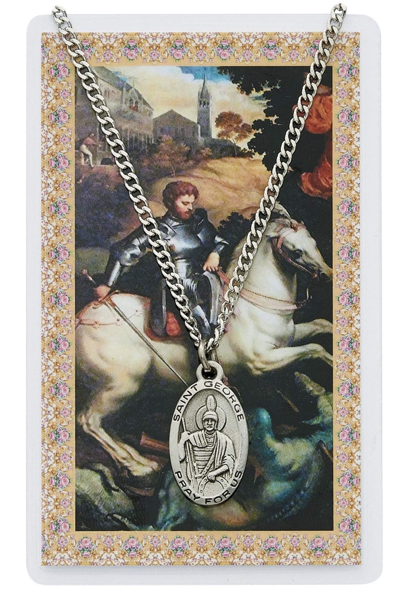 St George Prayer Card With Medal Charm Patron Saint Catholic Christian Pendant
