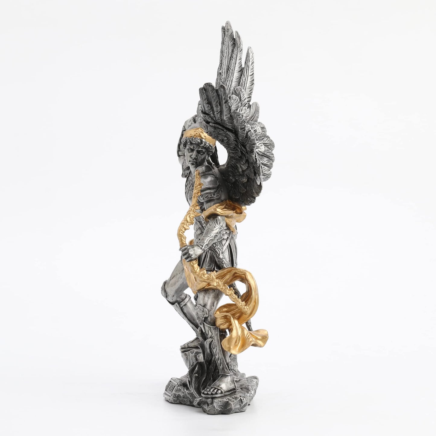 Veronese Design 13" Tall Archangel Uriel Resin Sculpture Antique Pewter and Gold Finish Regligious Gifts