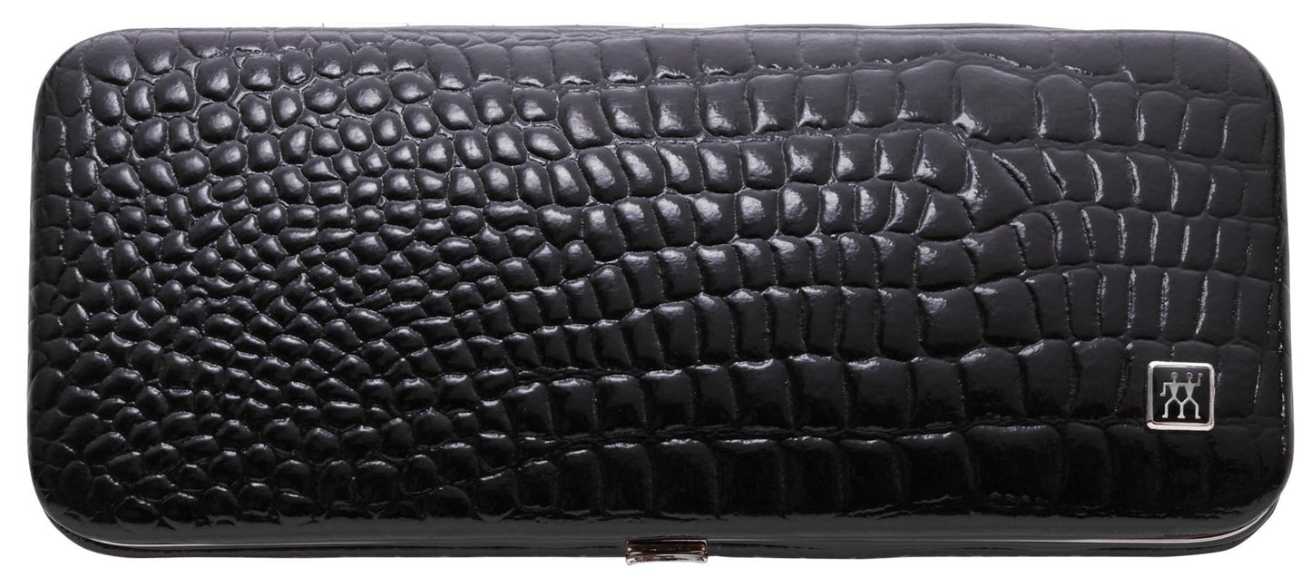 ZWILLING Beauty TWINOX Manicure and Pedicure Crocodile Pattern Cowhide Leather Case with Zip Closure, Nail Care Kit, 6-Piece, Premium Travel Nail Kit, Matte, Black