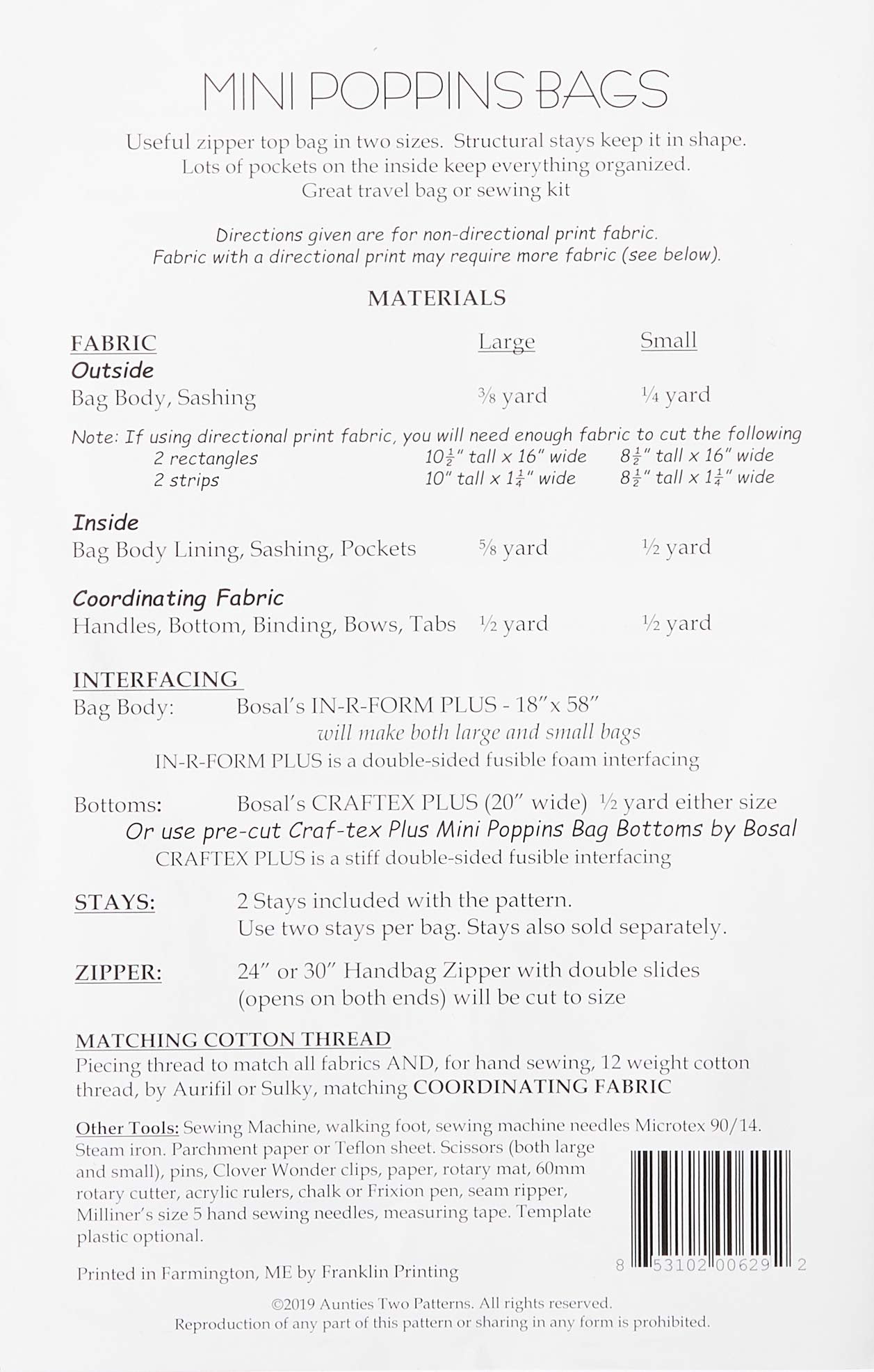 Aunties Two Mini Poppins Bag Ptrn, None