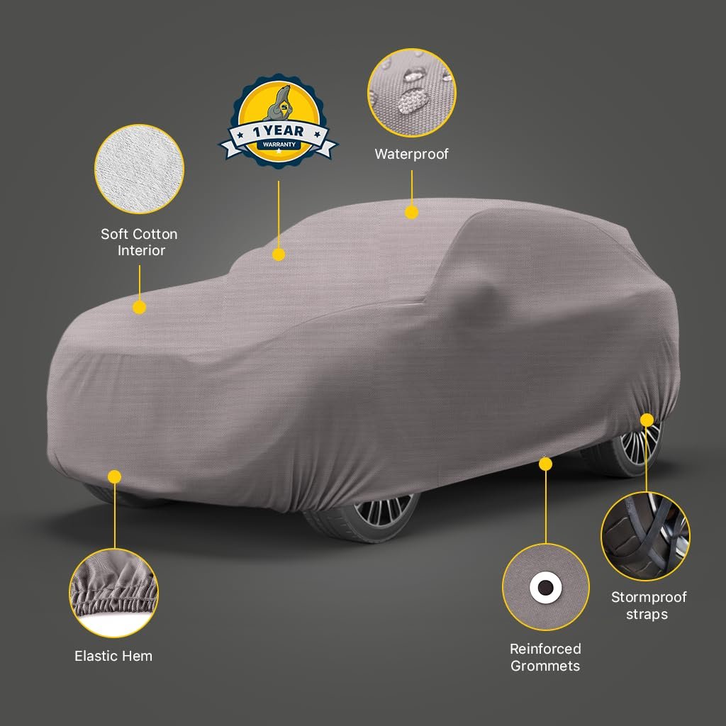 Seal Skin Covers Multi-Layer SUV Car Cover, Waterproof PEVA Outdoor Cover with UV, Snow, Rain Protection, Windproof Straps, Cotton Lining, Lock System, Universal Fit (227"-236" L)
