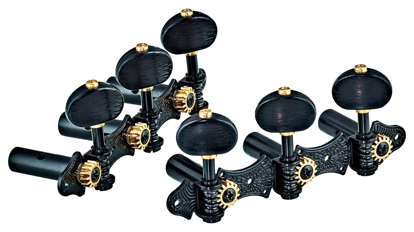 Ortega Guitars Classical Deluxe Tuning Machines 3L x 3R w Baseplate & Black Buttons (OTMDLX-BKBK)