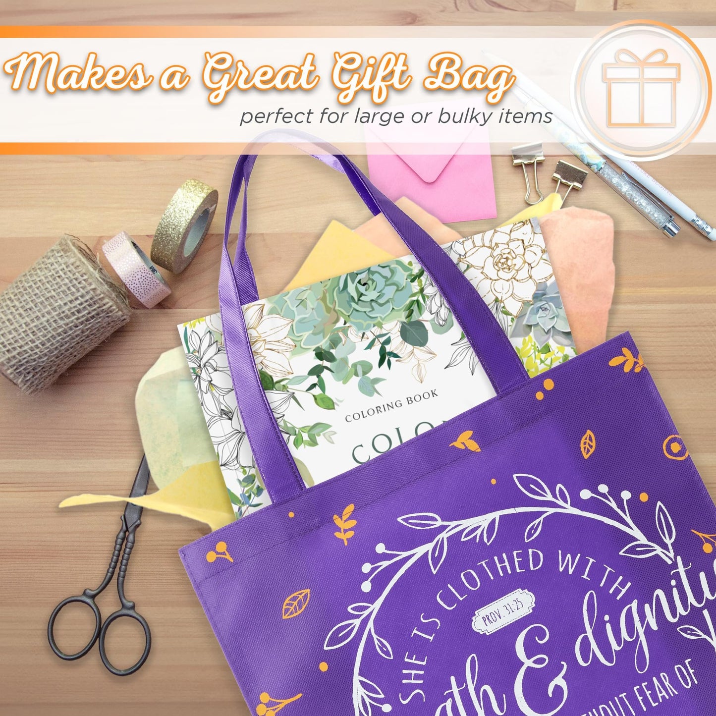 Christian Art Gifts Large Reusable Shopping Tote Bags for Women & Men, Inspirational Scripture, Sturdy Handles, Multicolor