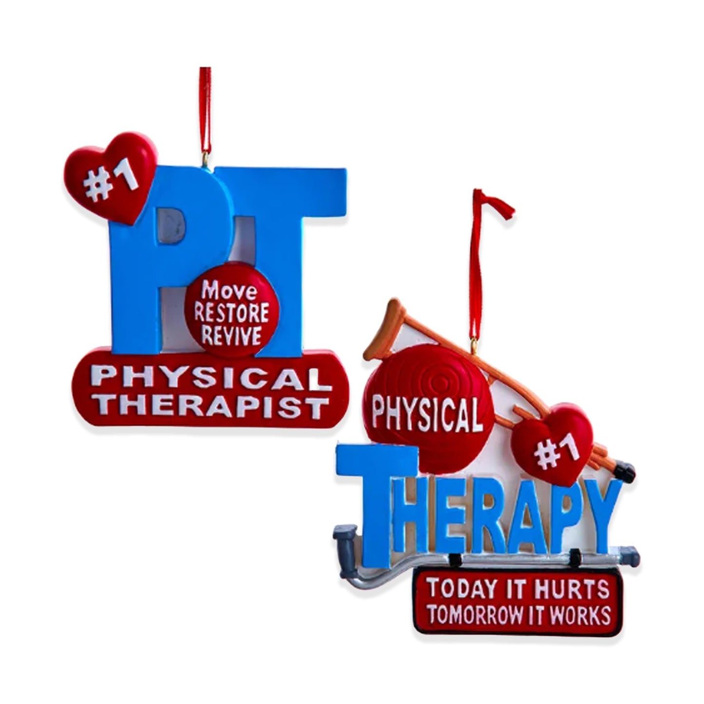 Kurt Adler A2243#1 Physical Therapist Blue and Red 3.5 Inch Resin Hanging Christmas Decoration Ornament Set of 2
