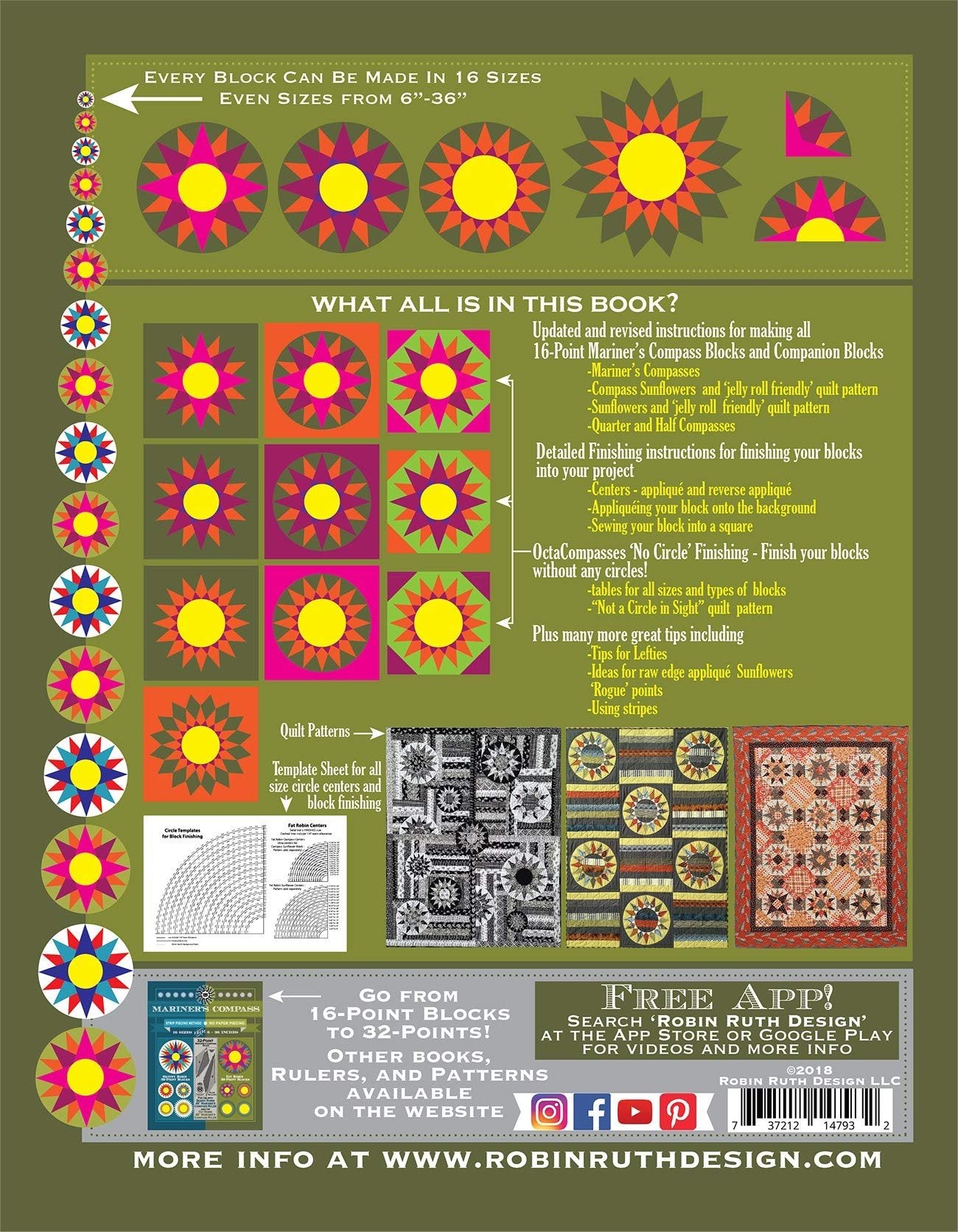 Mariner's Compass Fat Robin Ruler and Instruction Manual for Quilt Patterns - Revised and Updated for 2019!