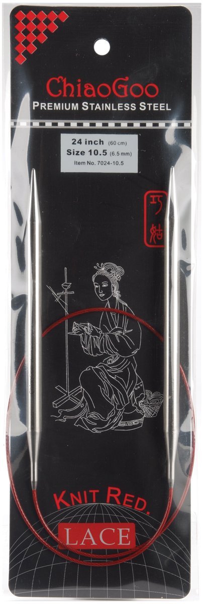 ChiaoGoo 24-Inch Red Lace Stainless Steel Circular Knitting Needles, 10.5/6.5mm