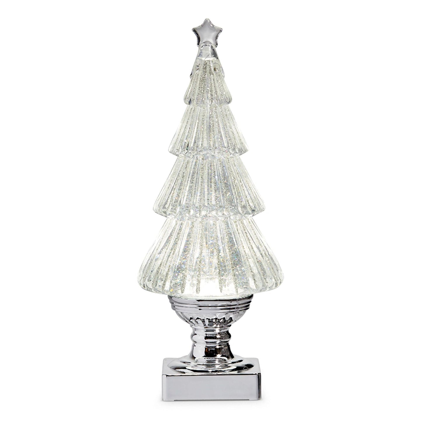 Raz Imports Lighted Flat Christmas Tree with Silver Swirling Glitter, 12.25-inch Height, Holiday Season Decoration