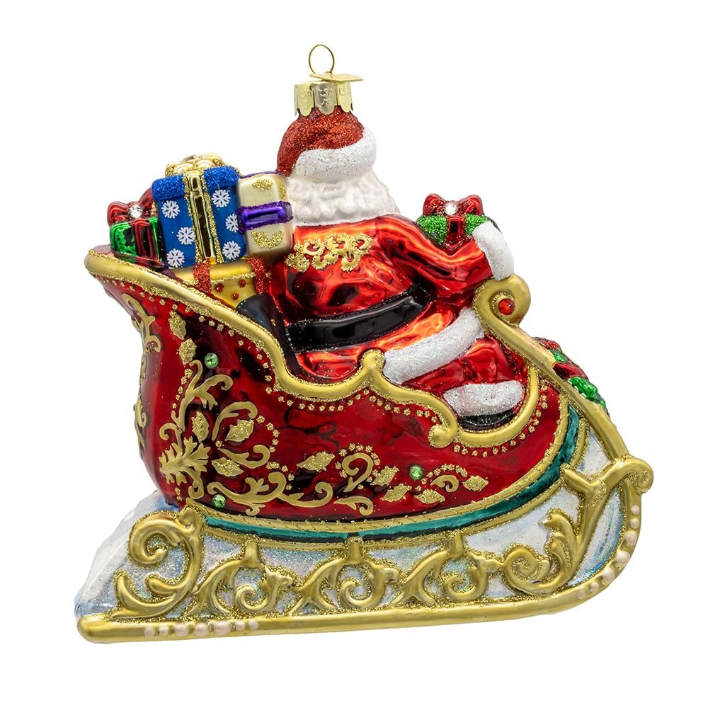 Kurt Adler 6.25-inch Bellissimo Glass Santa in Sleigh Ornament