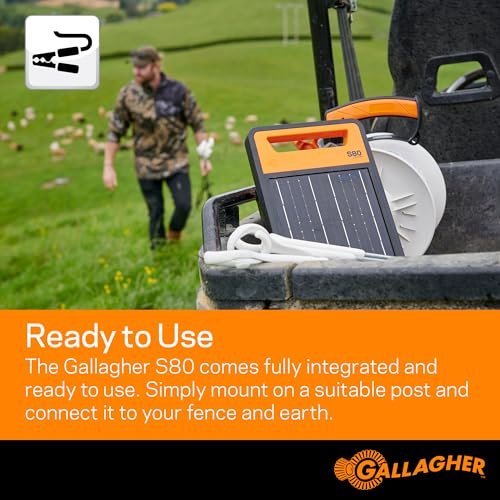 Gallagher S80 Solar Electric Fence Charger | Powers Up to 25 Miles of Electric Fencing | Lithium Battery Technology | 0.8 Joule Solar Energizer for Poultry, Livestock, Gardens, and Wildlife Exclusion