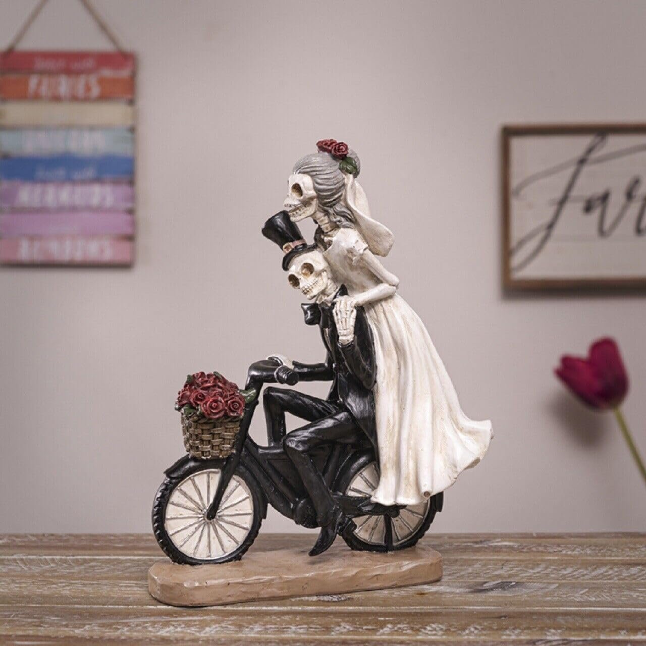 Pacific Trading Love Never Dies Skeleton Couple on Bicycle Figurine 11 Inch