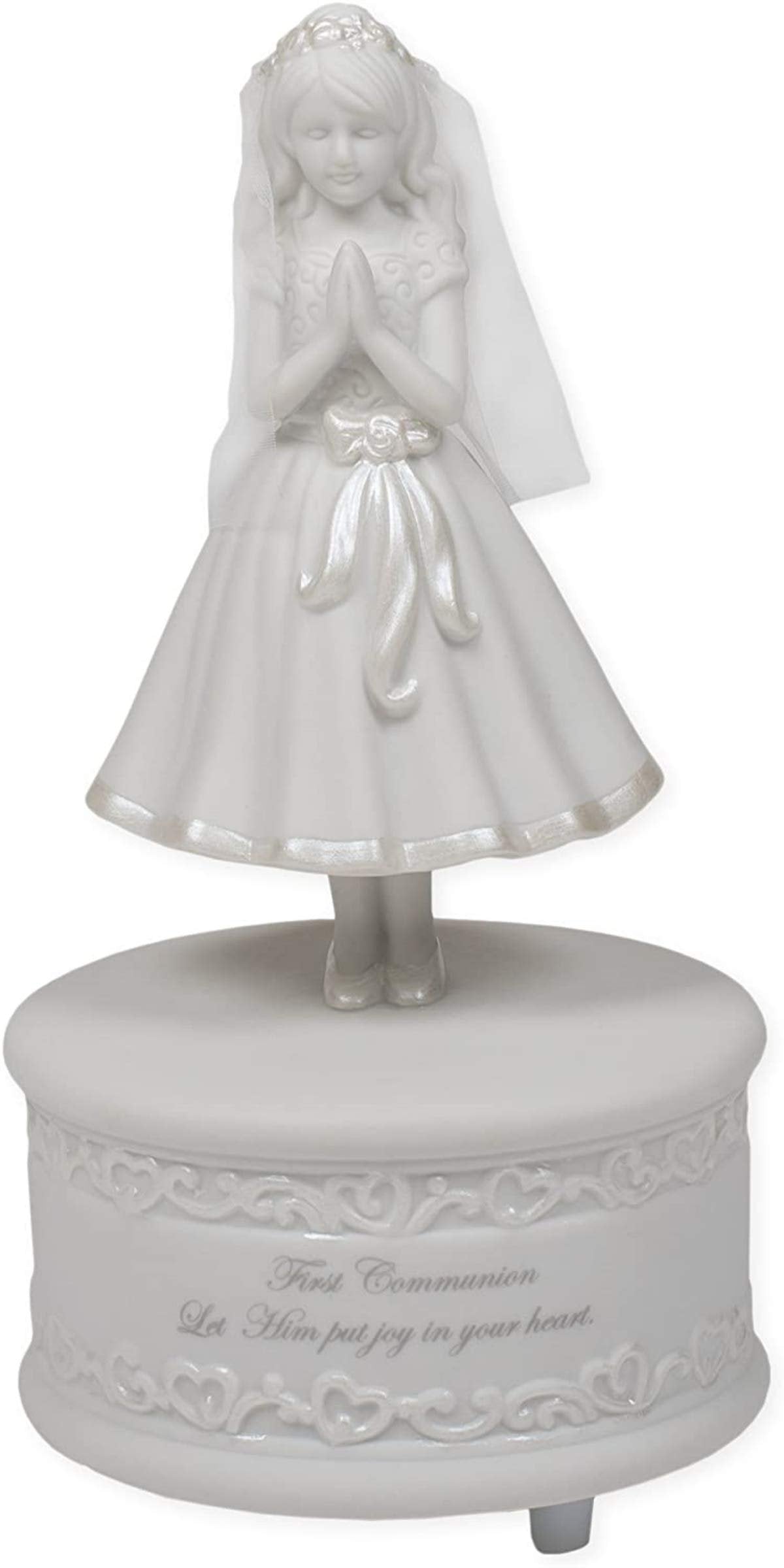 Roman 7.5" First Communion Gift – Musical Porcelain Girl Figurine, Religious Keepsake for First Holy Communion
