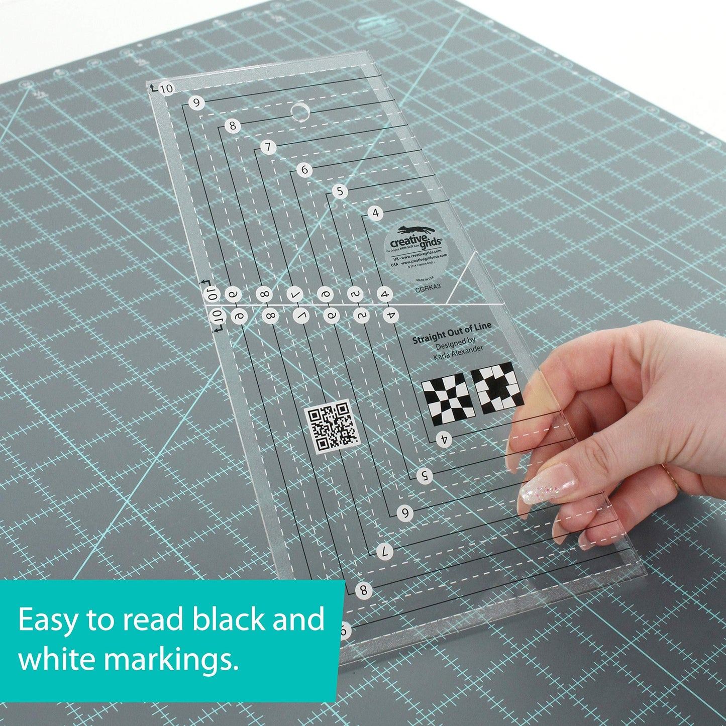 Creative Grids Straight Out of Line Quilt Ruler – CGRKA3 – Made in USA, 6in x 10in, Non-Slip Grip Acrylic Quilt, Sewing, Crafting, Patchwork Ruler & Template