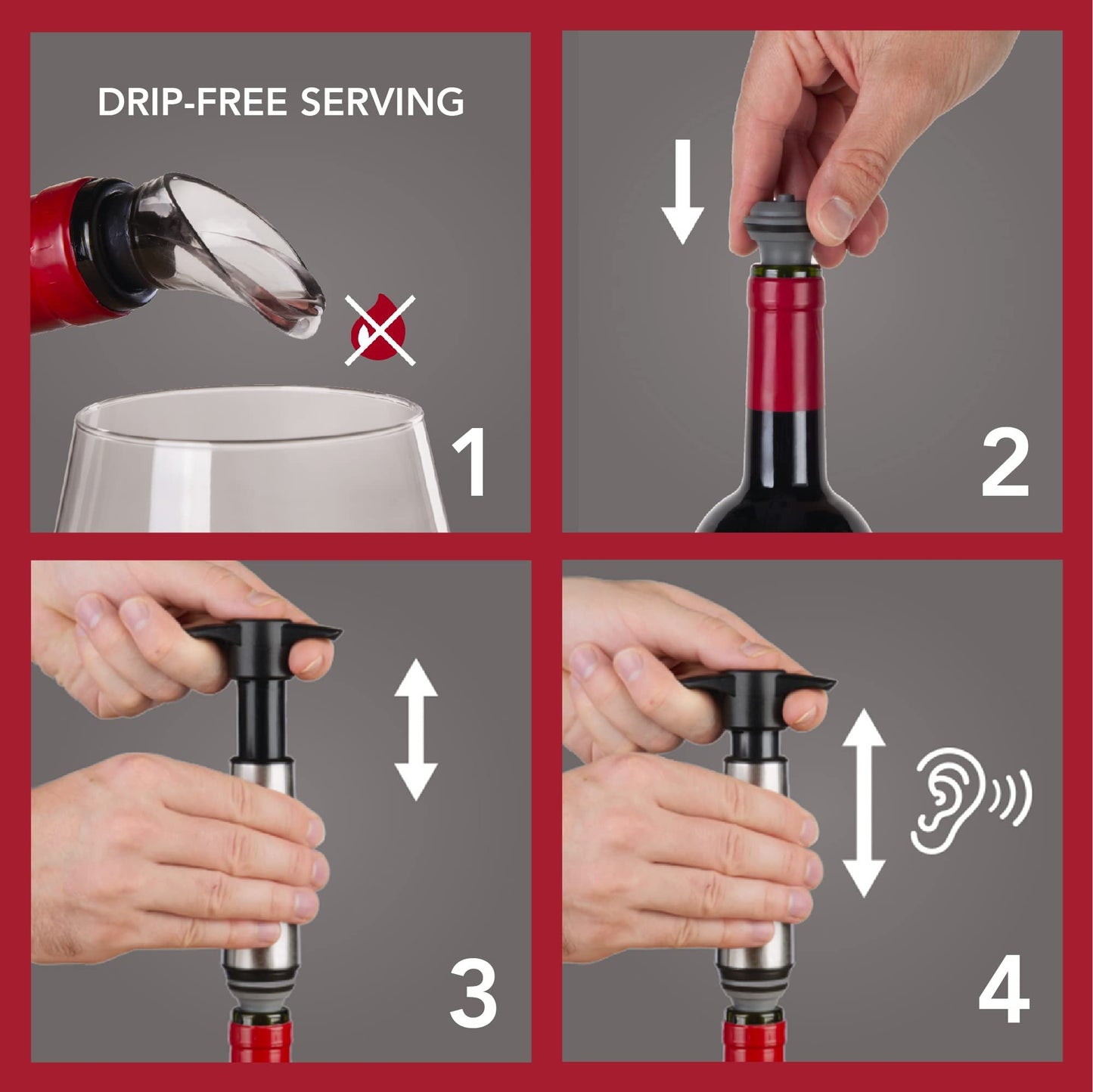 Vacu Vin Wine Saver Pump with Vacuum Stopper - Keeps Wine Fresh Up to 10 Days - Reusable - Made in Netherlands