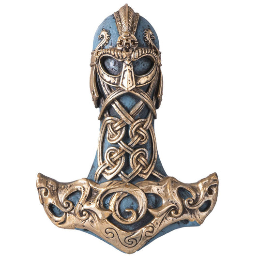 Pacific Trading Company Thor's Hammer Wall Plaque, Hand Painted Mjolnir Artwork Cast Resin Indoor Hanging Wall Decor, 8 Inches