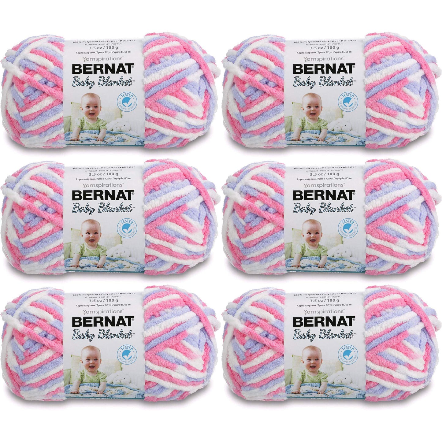 BERNAT Baby Blanket Yarn, 3.5oz, 6-Pack (Pink/Blue)