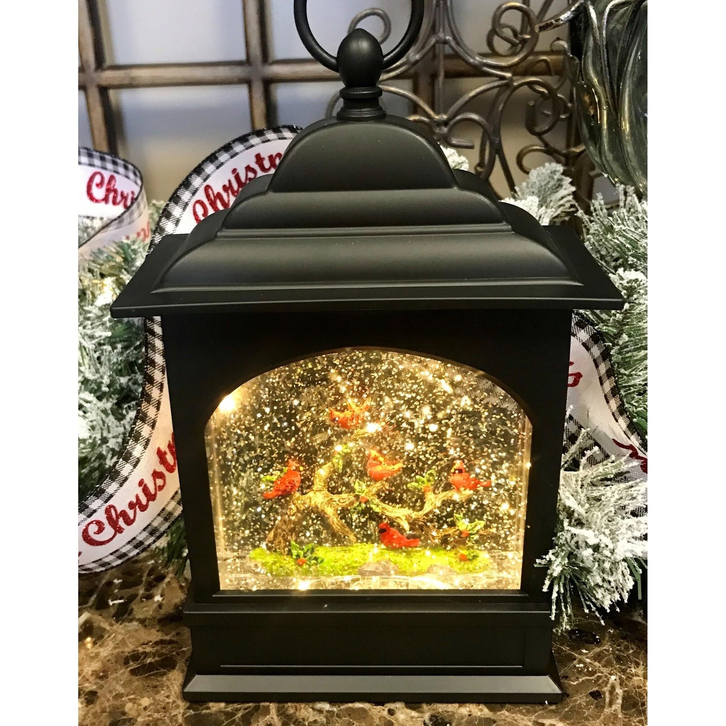 Raz Imports Red Cardinals Lighted Water Lantern Figurine 11 Inch