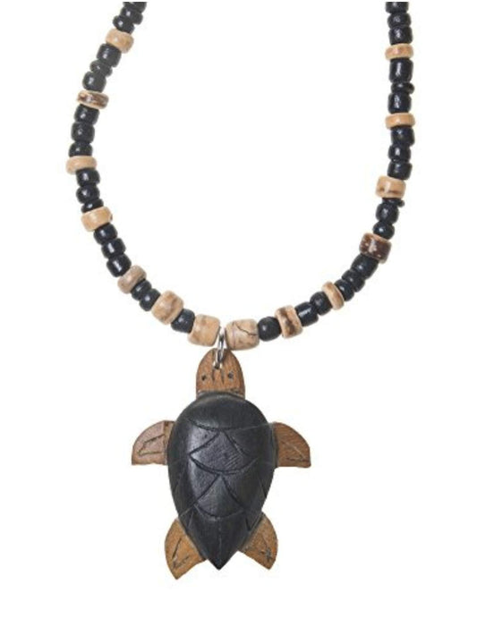 Welcome to the Islands Wooden Turtle Tiger Coconut Wood Beaded Necklace