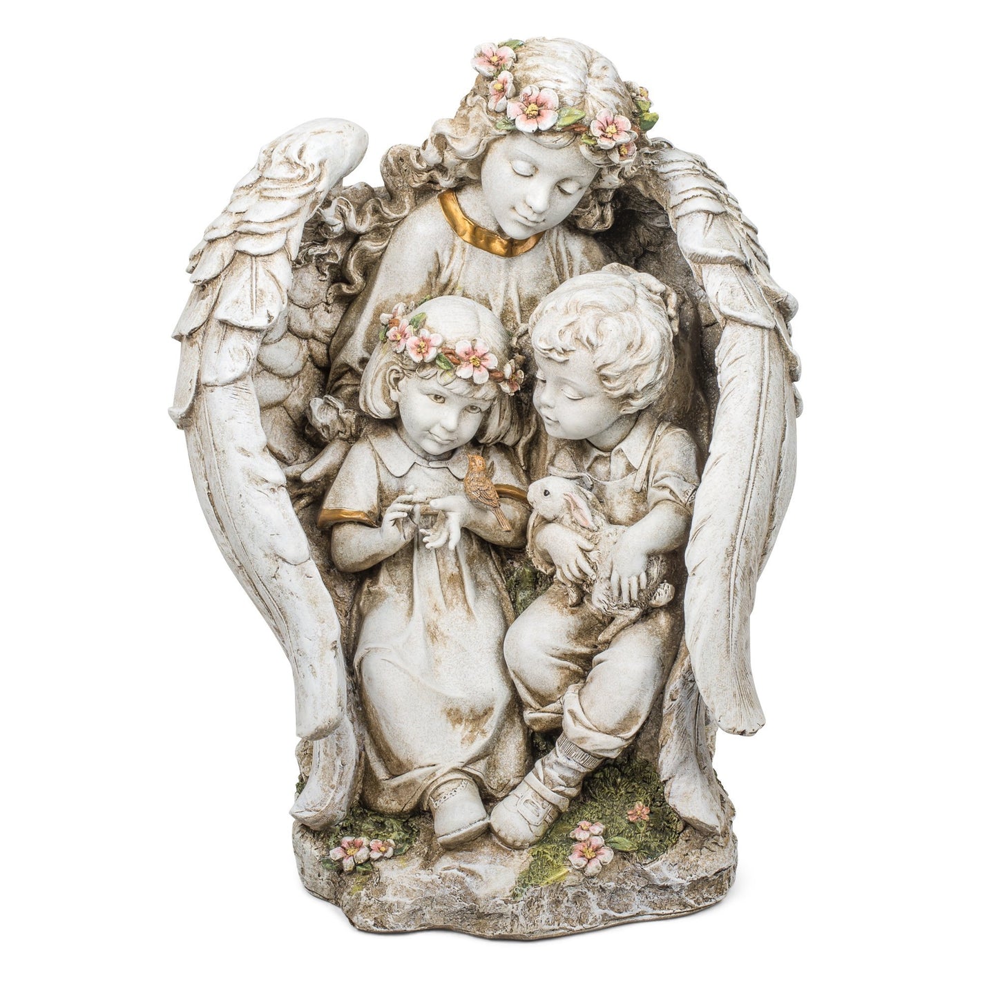 Guardian Angel with Children 16 Inch Resin Stone Decorative Garden Statue Figurine