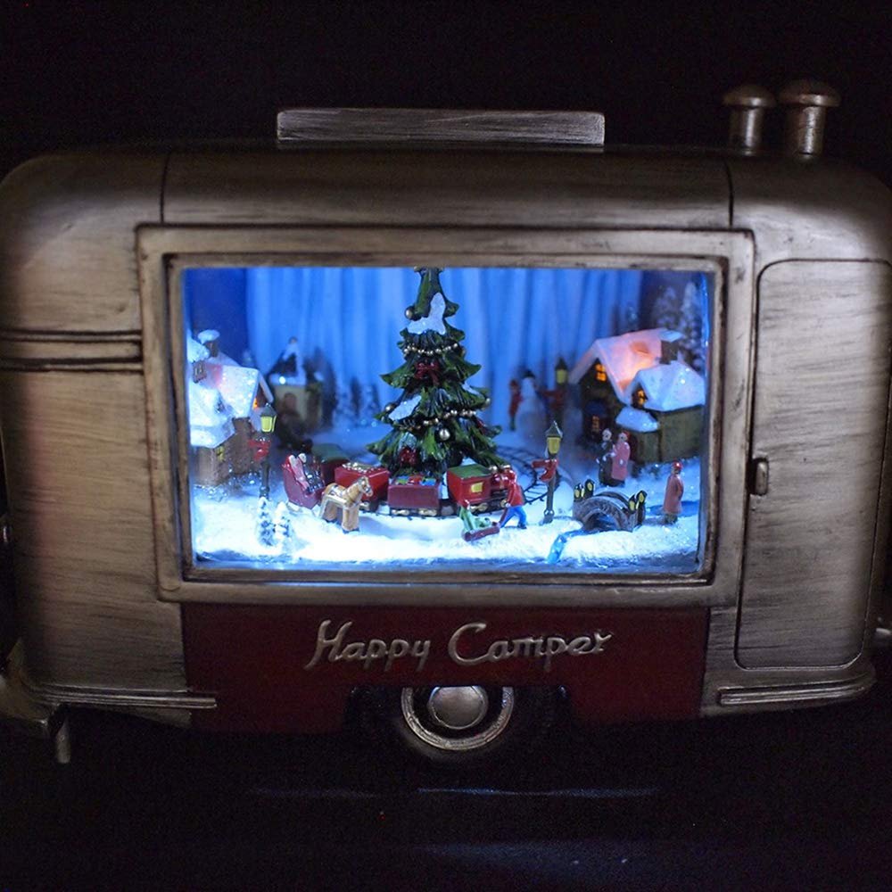 Christmas by Roman Inc., Amusements Collection, 6" H Musical LED Trailer Silver,Lantern, Snow Globe, Holiday Home Décor, Santa, Cardinal, Nutcracker, Snowman, Reindeer (6x9x4)