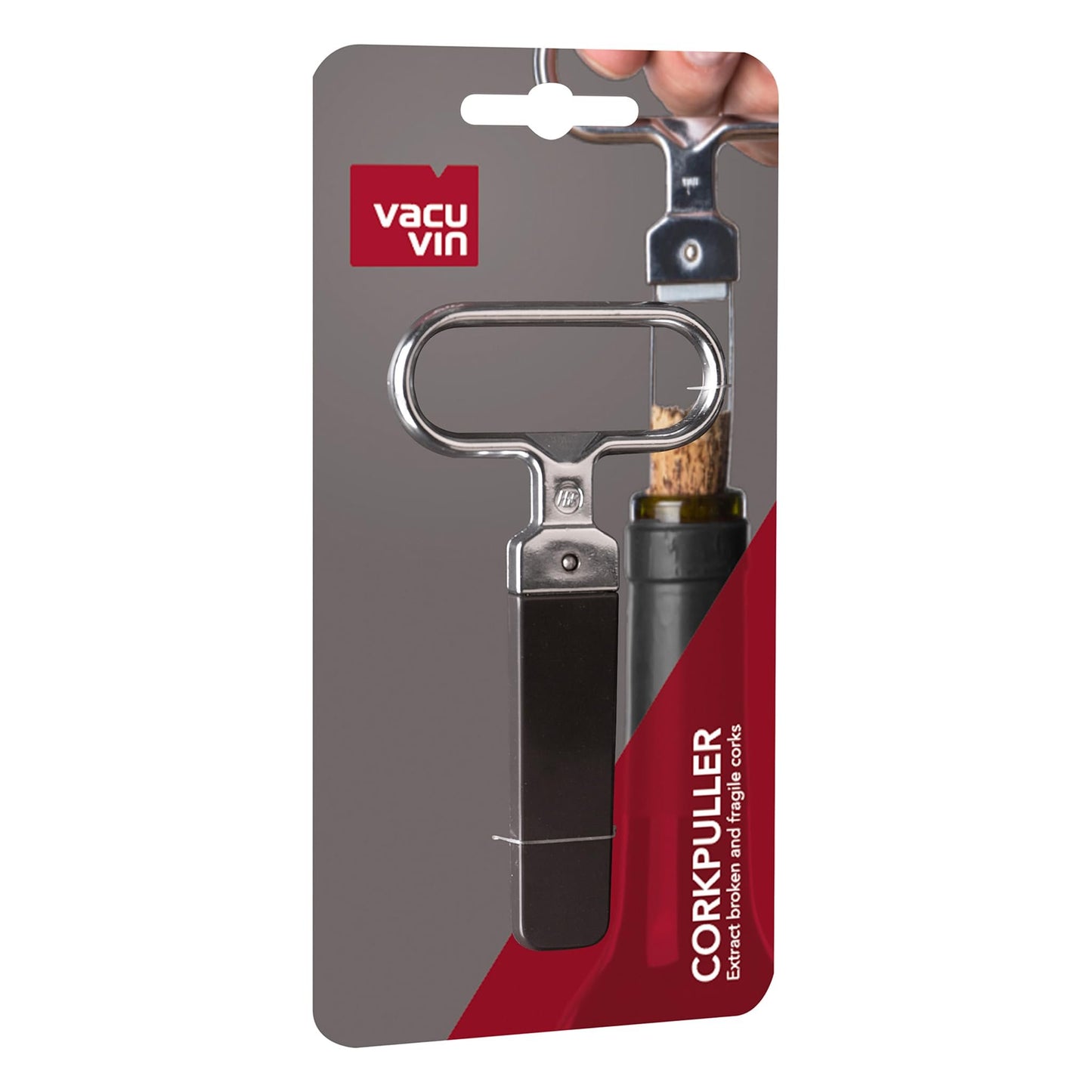 Vacu Vin Cork Puller, Silicone, Silver, 10.5x16x1.4 cm