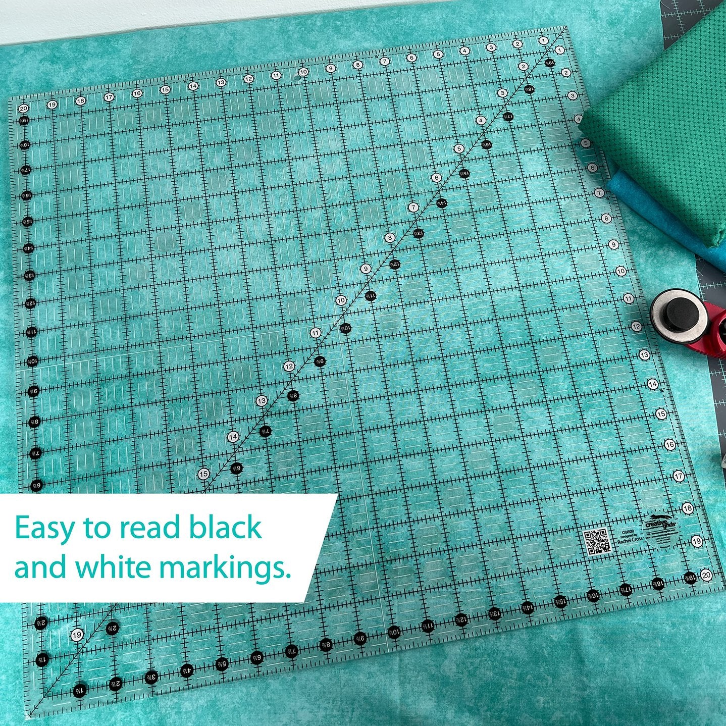 Creative Grids Quilt Ruler 20-1/2in x 20-1/2in Square – CGR20 – Made in USA, Non-Slip Grip Acrylic Quilting, Sewing, Crafting, Patchwork Ruler for Measuring & Cutting Fabric