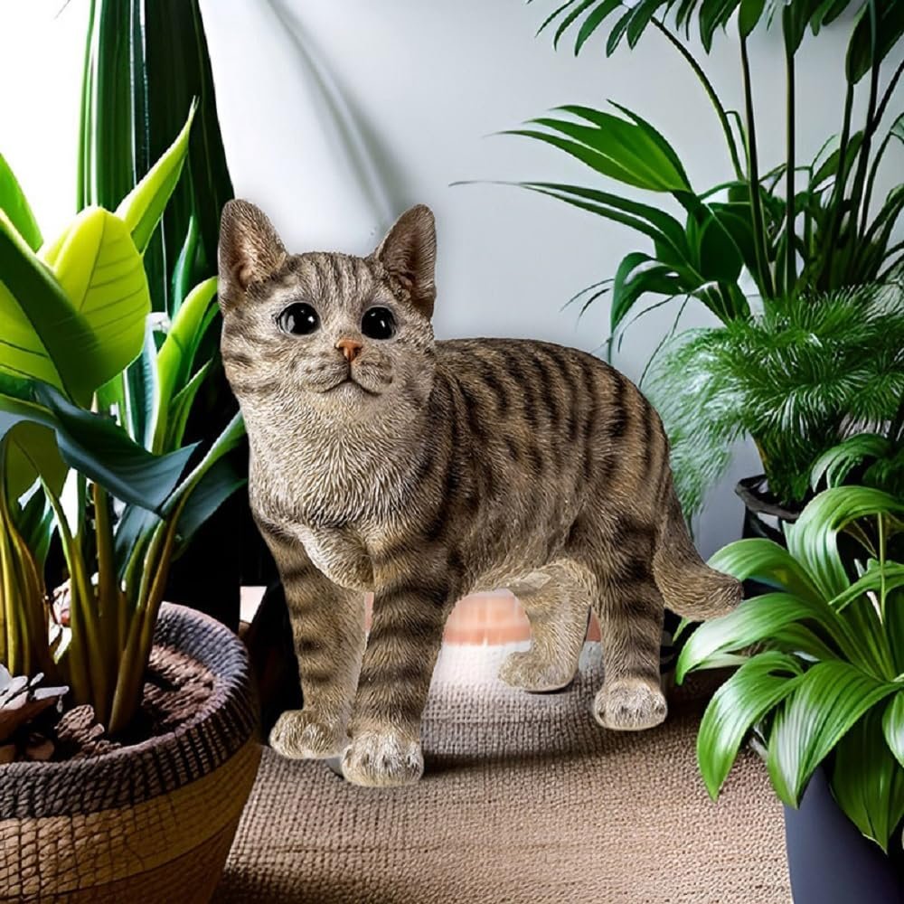 Pacific Trading Grey Tabby Cat, 7.68-inches Height, Cold Cast Resin, Home, Home Décor