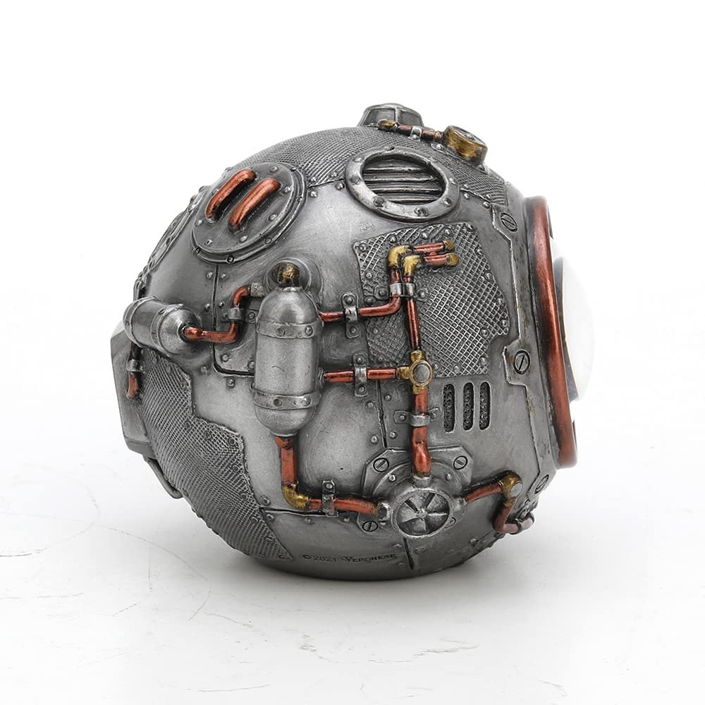 Veronese Design 3 3/8 Inch Tall Steampunk Orb from Outer Space Alien Collectible Cold Cast Pewter Finish Resin Sculpture