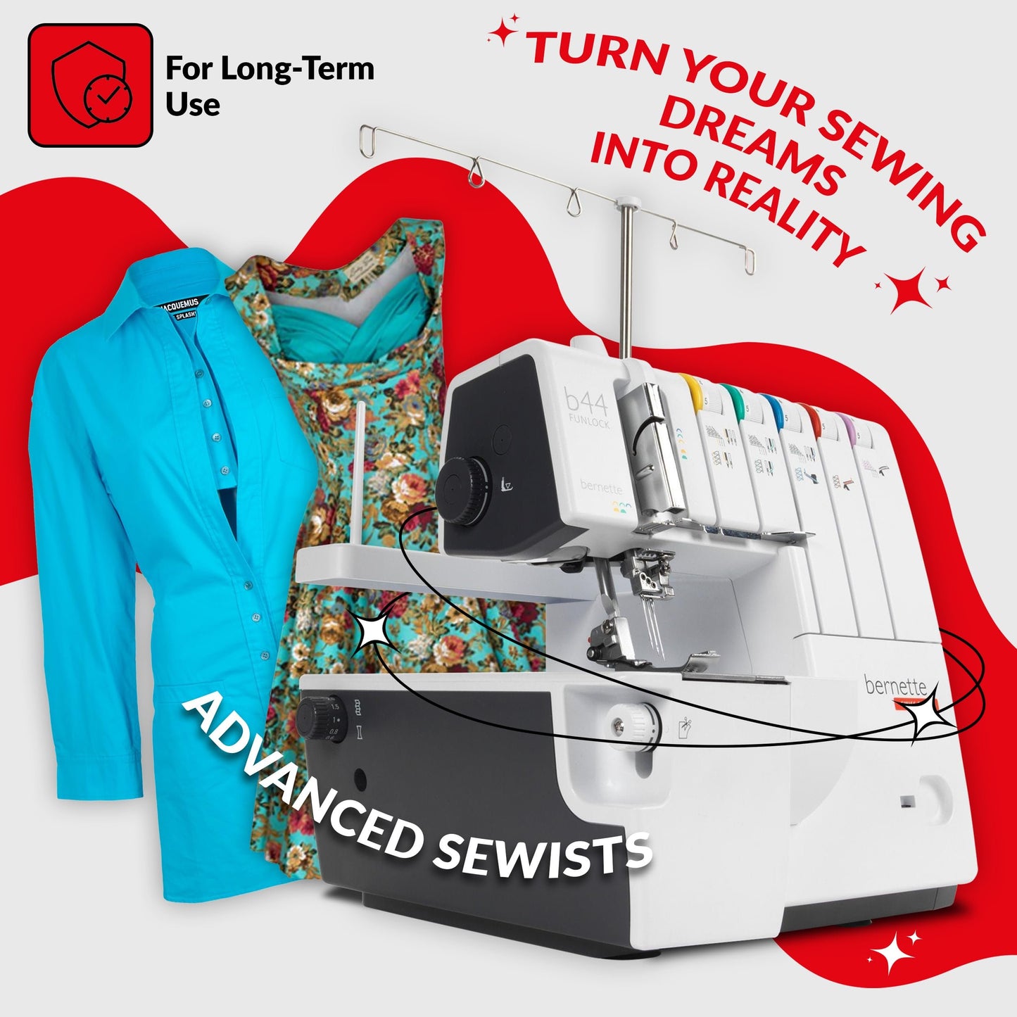 Bernette B44 Overlock Sewing Machine | Professional Serger with 2-3-4 Thread Options | Heavy-Duty Stitching | Includes Accessories Kit with Presser Feet, Needles, Threader, Extension Table