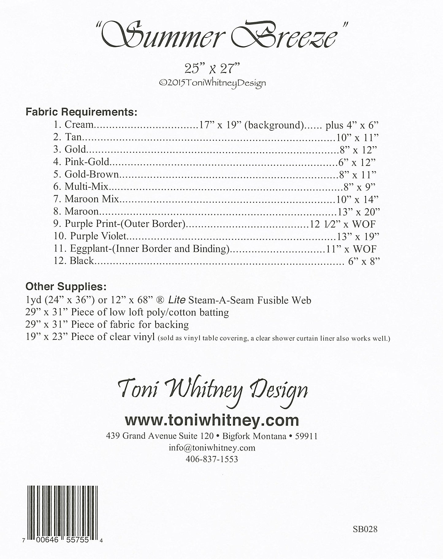 Summer Breeze Quilt Pattern by Toni Whitney