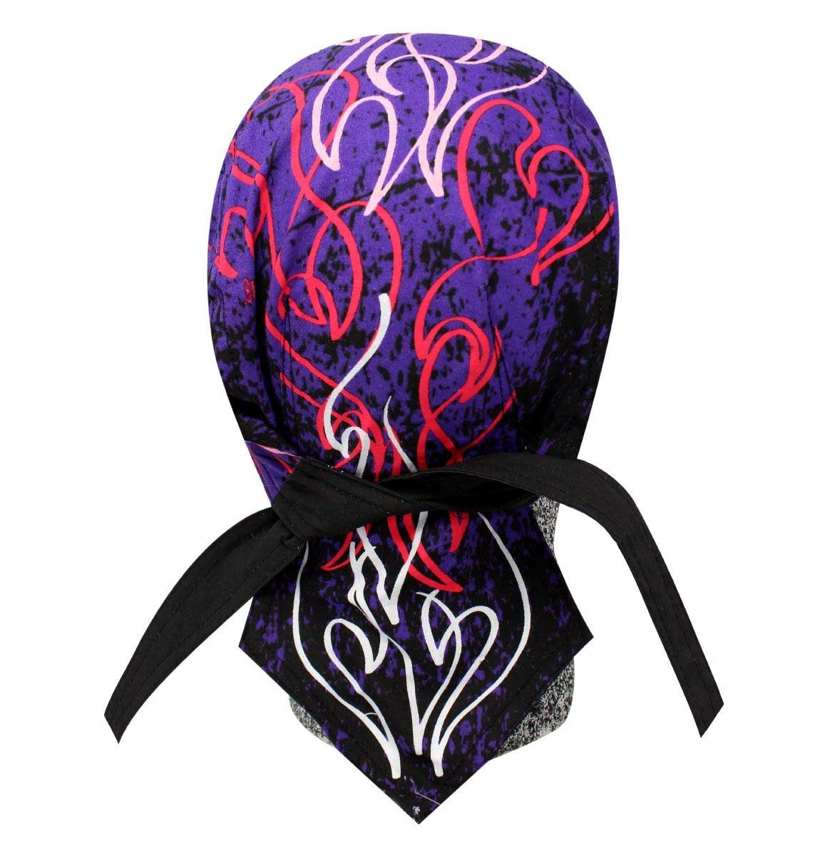 Purple Pink Black Pinstripe Firey Flames Danbanna Headwrap Doo Rag Skull Cap Sweatband Durag