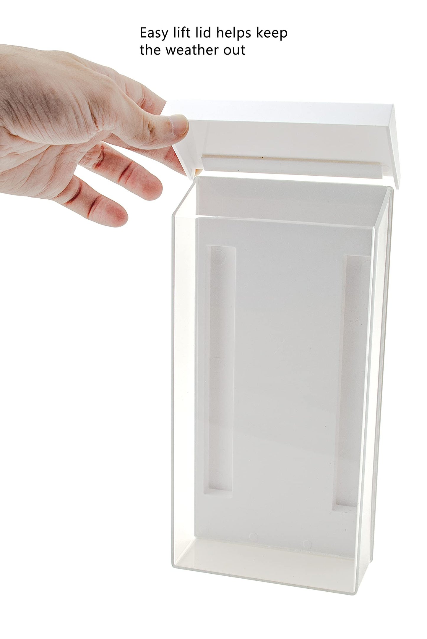 Marketing Holders Outdoor Brochure Holder Holds 4" x 9" Trifolds Wall Mount Clear with White Lid Acrylic Rack Cards Box with Lid Includes Take One Sticker Adhesive Strips Advertising Display