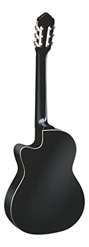 Ortega Guitars 6 String Family Series Pro Solid Top Thinline Acoustic-Electric Nylon Classical Guitar w/Bag, Right (RCE145BK)