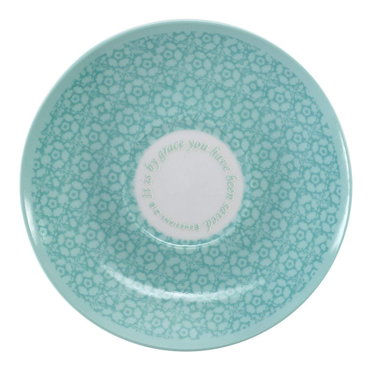 Christian Art Gifts Ceramic 14 oz. Teapot Set for Women: Botanic Butterfly Blessings - Grace Ephesians 2:8 Inspirational Bible Verse, Turquoise Tea For One Set w/8 oz. Cup & Saucer, White & Turquoise