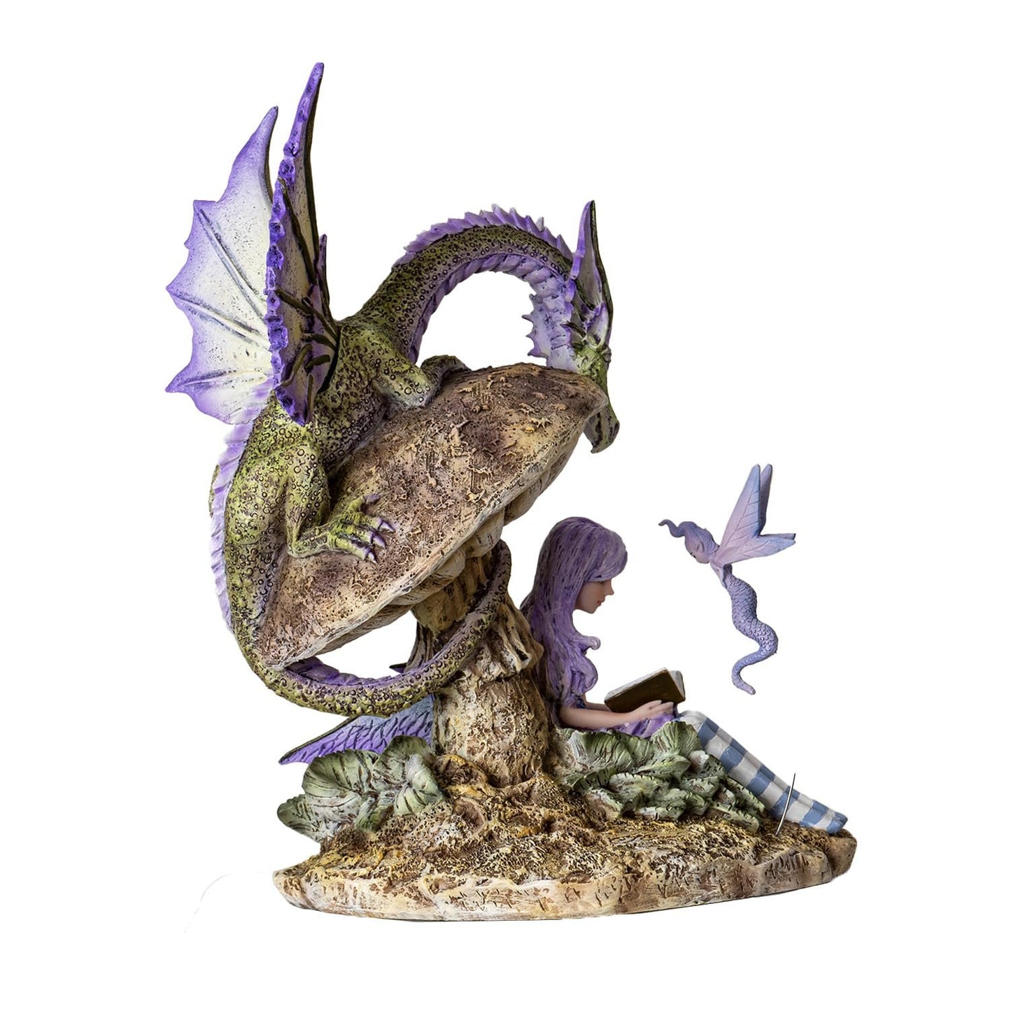 Pacific Giftware A Storyteller Purple Fairy Accompanied by Pixie Fairy and Dragon Fairy Nested On A Toadstool Mushroom Sculpture 9 Inch Tall by Amy Brown (Light Purple Fairy with Dragon)