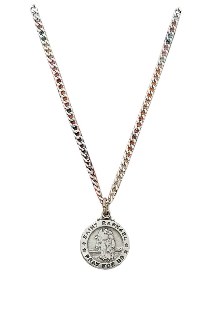 Round St. Raphael the Archangel Medal with Prayer Card