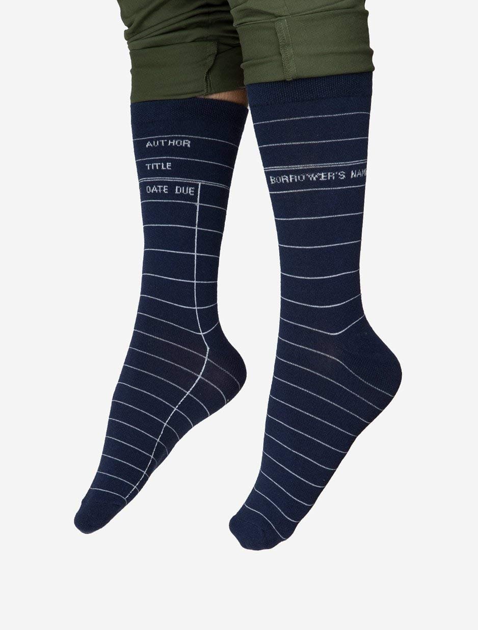 Out of Print Library Card Navy Socks Unisex Large