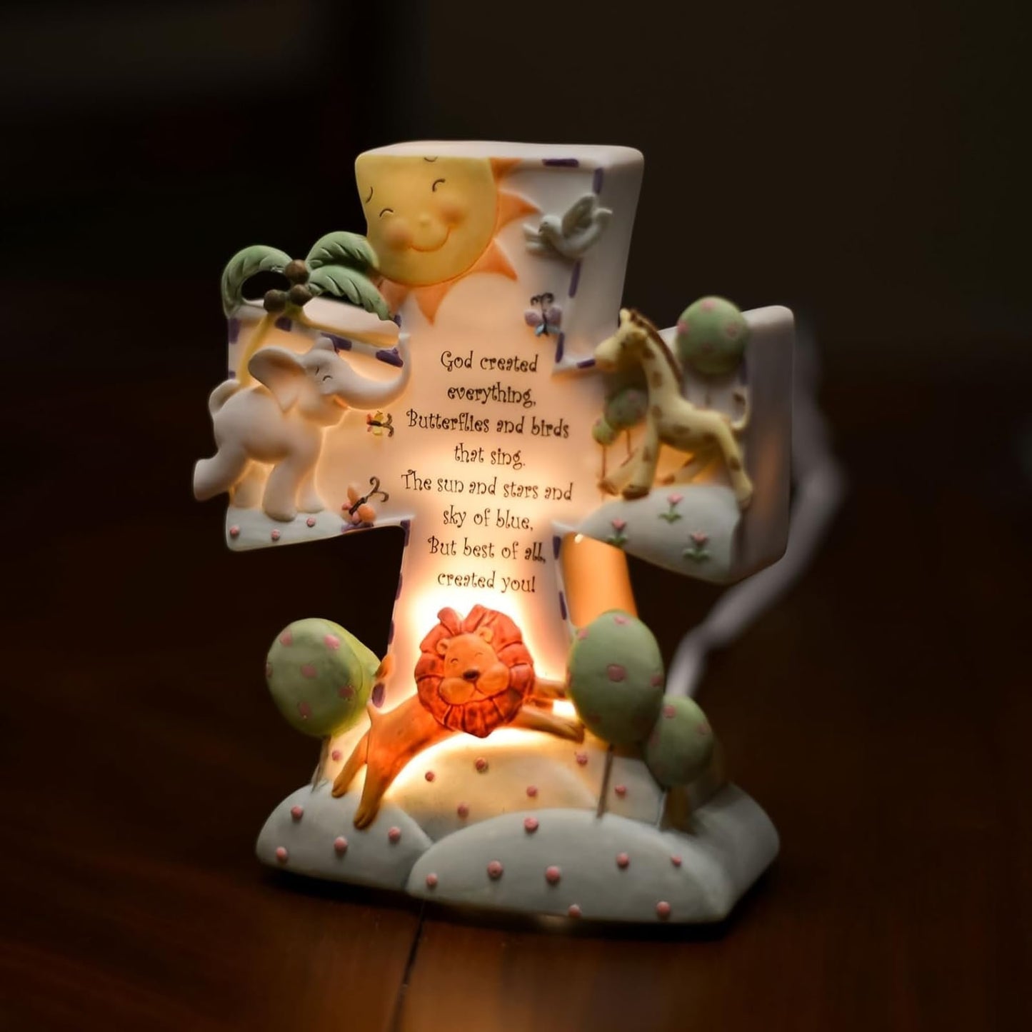 Roman 6.5" God Created Everything Cross Nightlight, Nursery Decor, Baptism or Baby Shower Gift, Christian Religious Accent Light