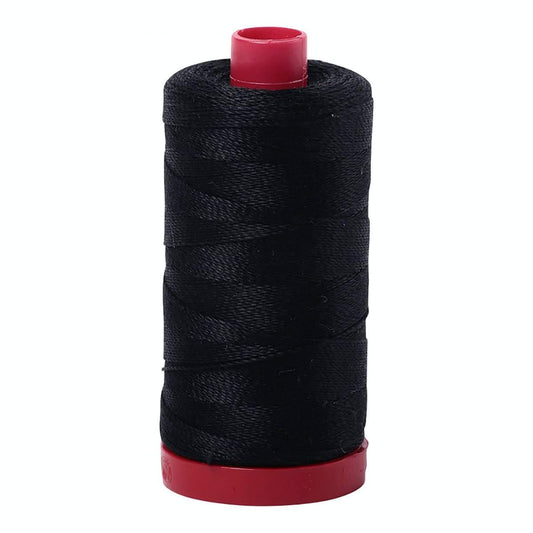 Aurifil Mako Cotton 12 Weight 2 Ply Large Spool 386 Yards 325 Meters Black