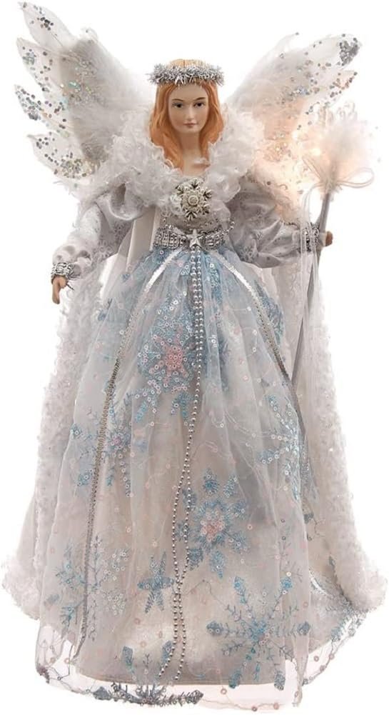 Kurt Adler 16-Inch White/Silver/Lavender and Blue Angel Treetopper