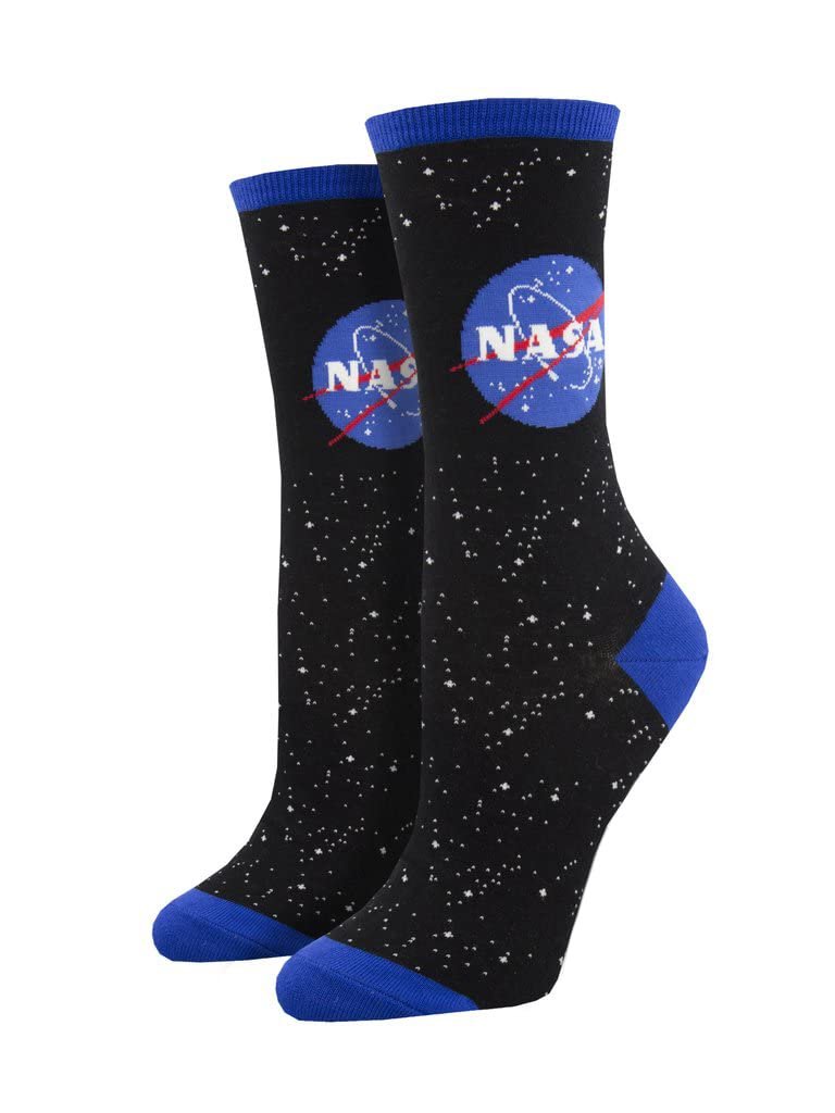 Socksmith Women's NASA Logo Crew Socks, Black