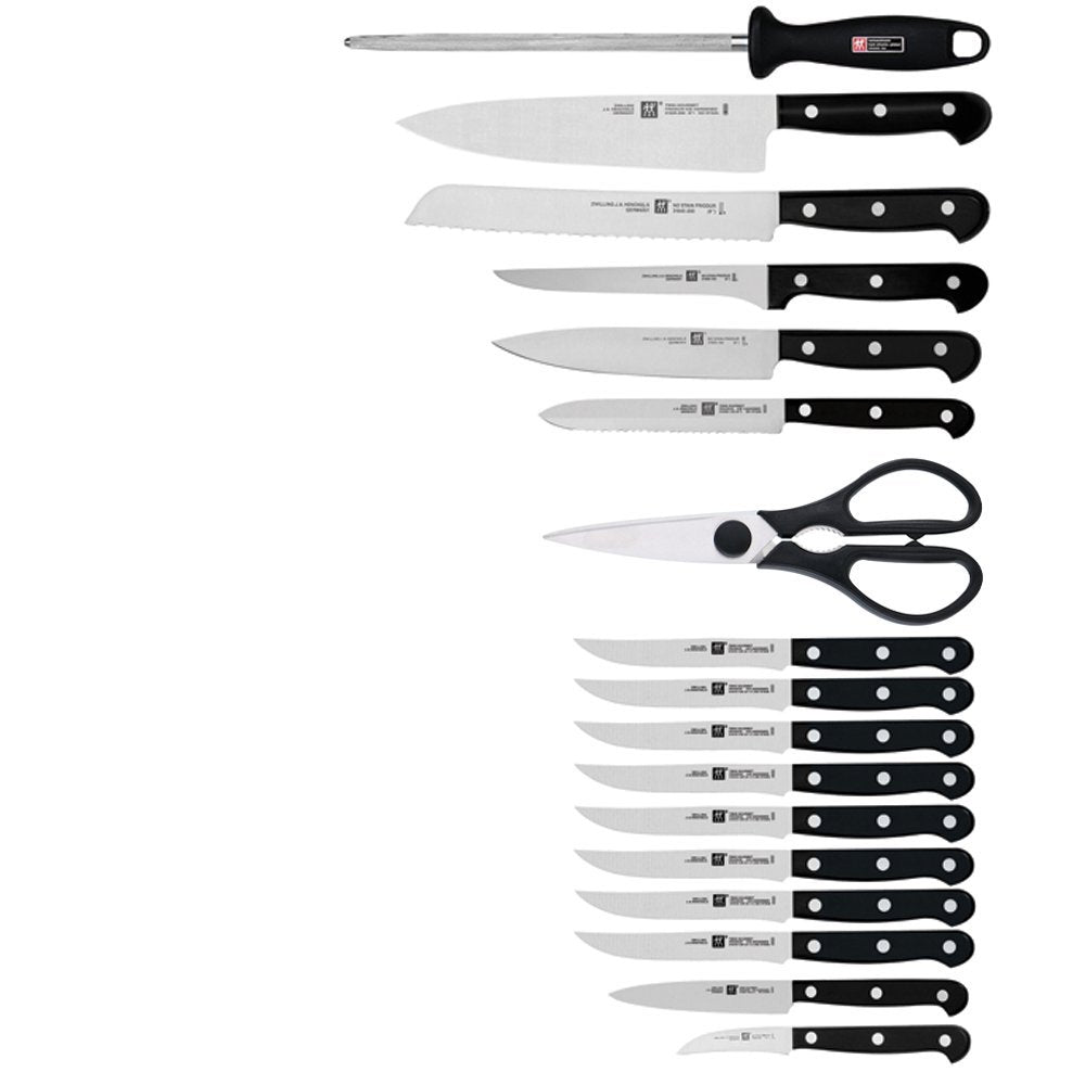 Zwilling Twin Gourmet Classic 18-pc Knife Block Set, Stamped German Stainless Steel, 3 Rivet Handle, No-Stain Blades, Includes Kitchen Shears and Honing Steel, Made in Spain