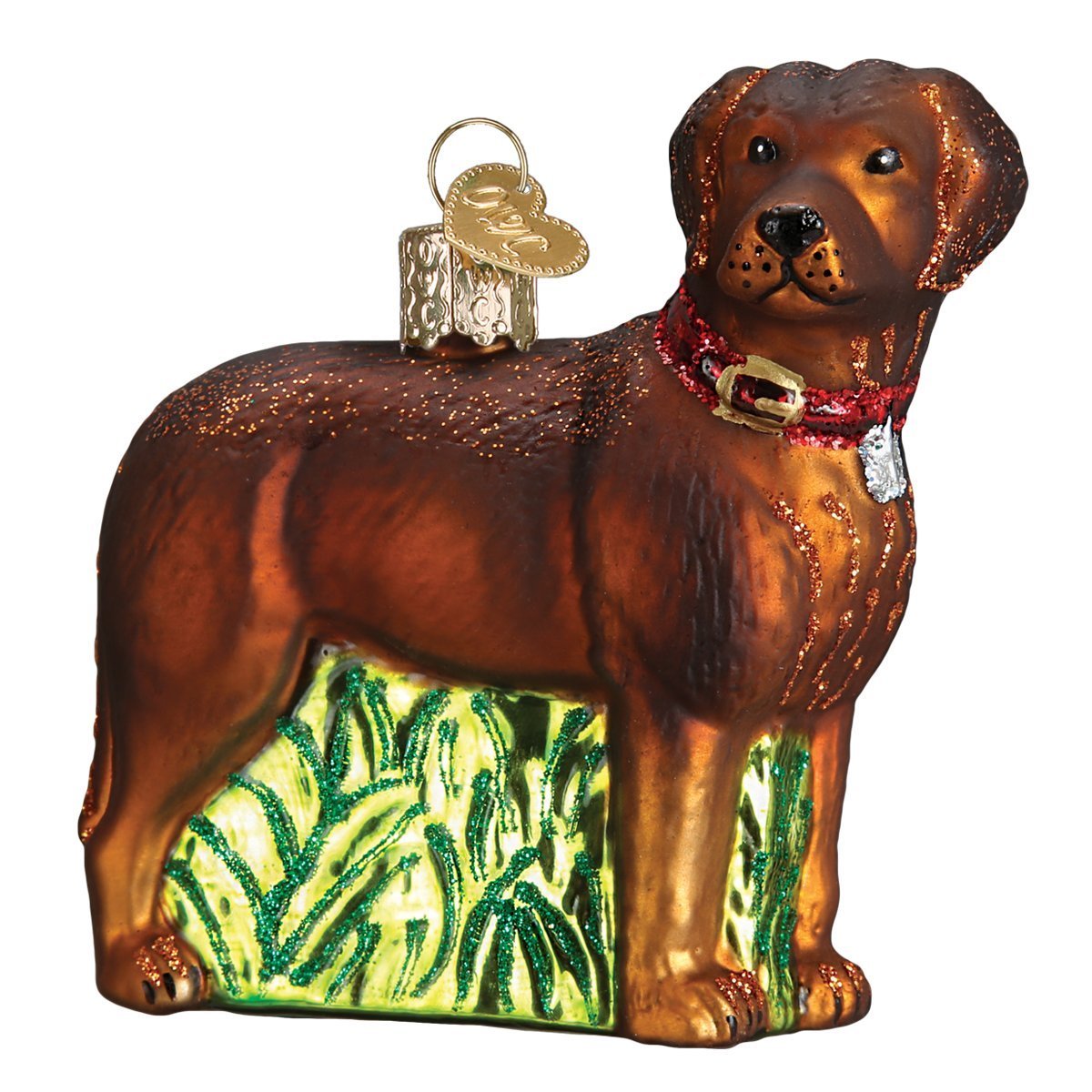 Old World Christmas 12508 Dog Collection Glass Blown Ornaments for Christmas Tree Standing Chocolate Lab