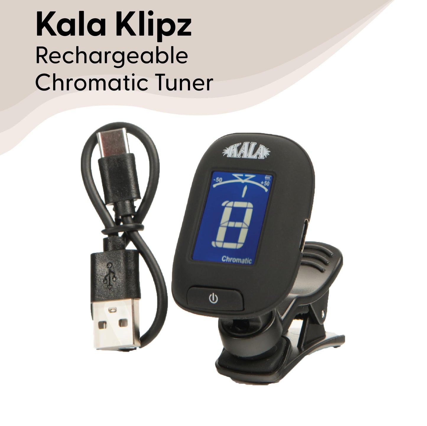 Kala Klipz USB-C Rechargeable Professional Clip On Tuner for Ukulele, Guitar, Bass, Violin, Mandolin, All String Instruments with Multi-Key Chromatic Tuning Modes and Vibration Sensor - Black