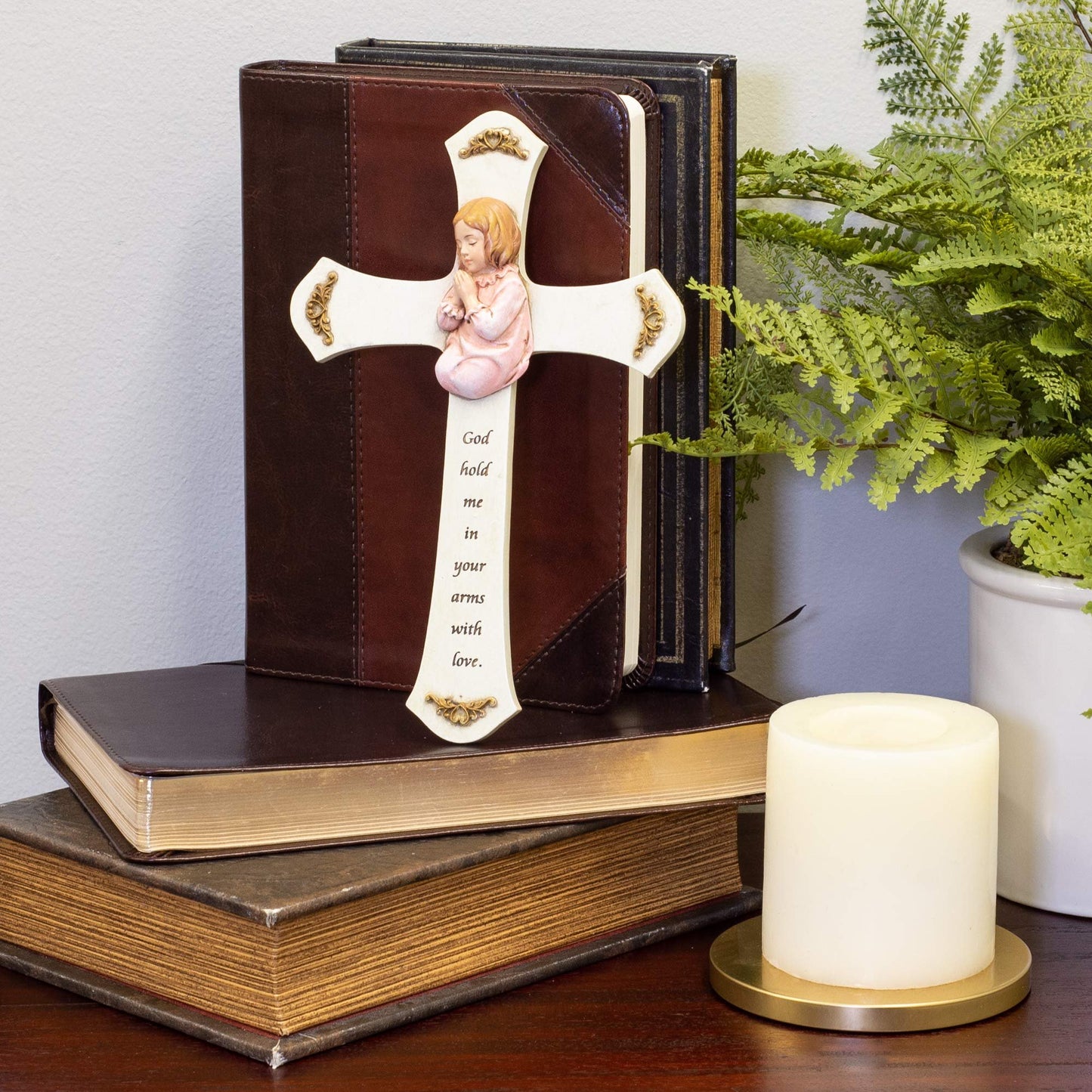 Joseph's Studio by Roman, Baby Baptism Collection, 8.25"H PRAYING GIRL CROSS, Home Décor, Devout Gift, Prayerful Inspiration (8x5x8)