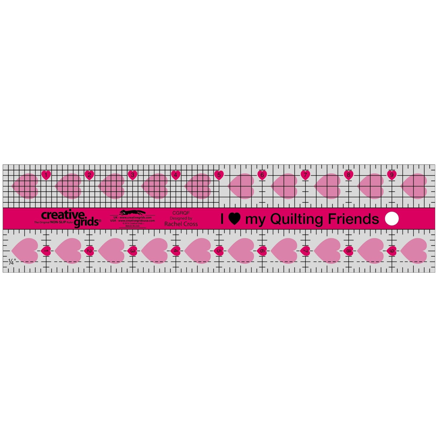 Creative Grids Quilt Ruler 2-1/2in x 10in Rectangle – CGRQF – Made in USA, Non-Slip Grip Acrylic Quilting, Sewing, Crafting, Patchwork Ruler for Measuring & Cutting Fabric