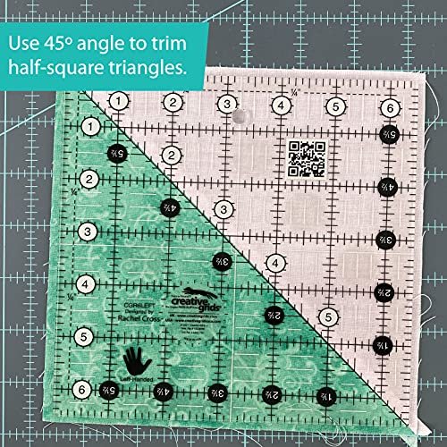 Creative Grids Quilt Ruler 6-1/2in x 6-1/2in Square – CGR6LEFT – Made in USA, Non-Slip Grip Acrylic Quilting, Sewing, Crafting, Patchwork Ruler for Measuring & Cutting Fabric